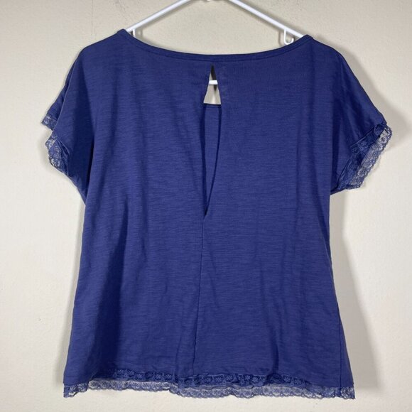 Adore Me Women's Navy Lace Short Sleeve Tee Shirt Keyhole Back XL Runs Small - Picture 4 of 5